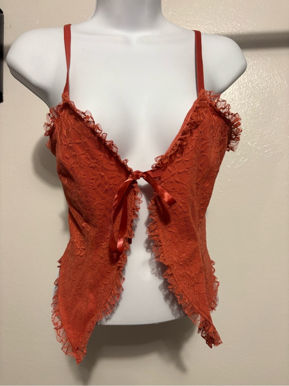 Y2K Lace Camisole Top in Rust brown